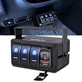 Nilight 3 Gang Rocker Switch Panel Blue Backlit with PD Type C and USB Charger Voltmeter Waterproof 12V 24V DC Rocker Switch with Night Glow Stickers for Car Trucks Boats RVs,2 Years Warranty,Blue/Box