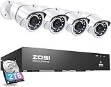ZOSI 8CH 4K PoE Home Security Camera System, 8 Ports 16CH 8MP NVR with 2TB HDD, 4pcs 5MP Outdoor PoE IP Cameras, 120ft Night Vision, Motion Detection, Remote Access, for 24/7 Recording
