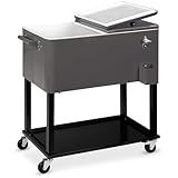 Best Choice Products 80-Quart Outdoor Steel Rolling Cooler Cart w/Ice Chest, Bottle Opener, Catch Tray, Drain Plug, Locking Wheels - Gray