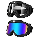 Lievermo Dirt Bike Goggles, 2 Pack Motorcycle ATV Riding Ski Racing Helmet Goggles, Windproof Glasses for Adults Men Women Youth Kids (Colorful + Clear)