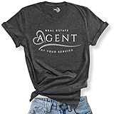 Real Estate Agent T-Shirt for Women – “at Your Service” Realtor Gift Top – Soft Charcoal Heather Cotton Blend – Relaxed Fit Crew Neck – Printed in The USA – Lead-Generating Real Estate Shirt - Medium