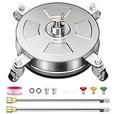 14" Pressure Washer Surface Cleaner with 4 Wheels, Stainless Steel Housing, 4000 PSI Max, 3 Connect Nozzles & 2 Extension Wands, Pressure Washer Surface Cleaner for Concrete, Patios, Sidewalks