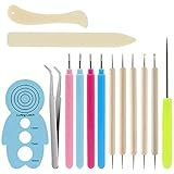 KITANIS 14Pcs Paper Quilling Tool and Supplies, Include 5Pcs Double Head Indentation Pens, 4Pcs Slotted Pens, 2Pcs Bone Folder Tools, Awl, Tweezer and Curling Coach for Card Making, Bookbinding