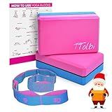 Yoga Blocks 2 Pack with Strap & Guide – Non-Slip EVA Foam Pilates Blocks for Home Workouts, Dance, Ballet, Gymnastics & Stretching Exercise