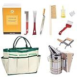BeeCastle 9 Pcs Beekeeping Tools Kit with Organizer Tote for Beekeepers, Necessary Beekeeping Supplies Bee Keeping Starter Kit Includes Bee Smoker Kit and Beehive Tools