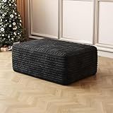 37.4" Plush Corduroy Ottoman, Upholstered Cloud Ottoman for Boneless Couch in a Box, Modular Sectional Couches for Living Room, Compressed Memory Foam, No Assembly Require, Black