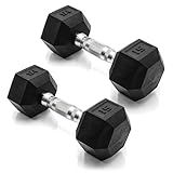 CAP Barbell 15 LB Rubber Coated Hex Dumbbell Hand Weight - Pair | Chrome Handle