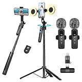 Content Creator Vlogging Kit for iPhone/Android,70-inch Auto Face Tracking Tripod for iPhone with Light and Wireless Microphones,TikTok/YouTube Starter Kit