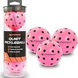 PIKKOFUN Quiet Pickleball Balls - Silent Foam Practice Pickleballs for Indoor Training & Wall Drills - 3 Pack with Storage Tube - Soft & Safe Practice Balls - Pink