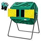 Werph 43 Gallon Compost Bin with Gloves, Fast Assembly & Easy Setup Outdoor Compost Tumbler, Updated Dual Chamber Tumbling Composter for Garden, Kitchen, and Yard Waste, Green