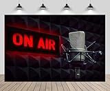CHNYWORK 7x5ft Professional Microphone Backdrop Radio Station Studio On Air Sign TV Show Newscaster Studio Background Reporter Interview Stage Video Recording Decor Photo Booth Studio Props