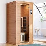 Saunapro 1- Person Infrared Sauna, Remotely Controllable Indoor Sauna, Low EMF 1200W/120V LCD Heater, WiFi & BT Control, 9-Color Light Therapy, Safe Flame-Retardant Material, Wood