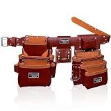 Rising Star Wears Genuine Leather Tool Belt Pouch, 22-Pocket Maroon Tool Bag