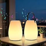 2-Pack Shower Lamp with Speakers, Outdoor Table Lamp Rechargeable Night Lights Portable Camping Light Dimmable Water-Resistant with 7 Color Changing 3 Modes for Outdoor Garden Patio Yard Party
