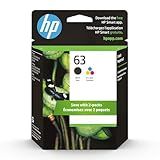 HP 63 Black, Tri-Color Ink Cartridge for HP Printers (2-pack), Works with DeskJet 1112, 2130, 3630 Series; ENVY 4510, 4520; OfficeJet 3830, 4650, 5200, Eligible for Instant Ink, L0R46AN