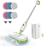 AlfaBot Cordless Electric Mop for Floor Cleaning, Dual Spin Mop with LED Headlight /Water Spray/Self-Propelled,Clean up to 2700 ft²,Rechargeable Electric Mops with Big Water Tank for Multi Floors