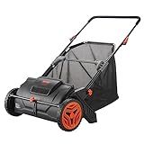 VEVOR Push Lawn Sweeper, 21inch Leaf & Grass Collector, Heavy Duty Thickened Steel Durable to Use with Large Capacity 3.5 cu. ft. Mesh Collection Hopper Bag, 2 Spinning Brushes