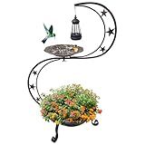 OUISJYER Solar Bird Bath for Outside, Vintage Metal Bath Bowl Standing Birdbaths with Flower Planter for Garden Yard Lawn Decor