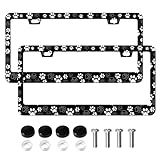 2 Packs Paw Print License Plate Frame,Black License Plate Frame Holder Funny Forest License Plate Frame with Screws Cute Dog License Plate Cover for Car Plate Frames Lightweight Easy to Stall