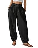Bsubseach Cotton Harem Pants Women Balloon Trouser Wide Leg Baggy Pants