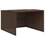 vidaXL Robot Mower Garage - Brown Poly Rattan, Weather- Storage Shed, 33.9"x35.4"x20.5"/22.4" for Garden Robotic Lawn Mower