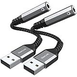 USB to 3.5mm Jack Audio Adapter (2-Pack), USB to Audio Jack Adapter Headset, USB-A to 3.5mm TRRS 4-Pole Mic Female, External Stereo Sound Card for Headphone, Mac, PS4, PS5, PC, Laptop, Desktops