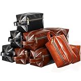 Hillban 10 Pcs Groomsmen Gift Leather Toiletry Bag for Men Travel Shaving Kit Bathroom Bag Make up Cosmetic Proposal Supplies for Wedding Favor Grooming Anniversary Boyfriend Father(Colored)