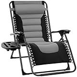 Best Choice Products Oversized Padded Zero Gravity Chair, Folding Outdoor Patio Recliner, XL Anti Gravity Lounger for Backyard w/Headrest, Cup Holder, Side Tray, Polyester Mesh - Gray
