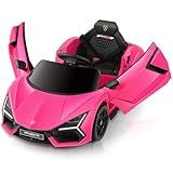 ELEMARA Licensed Lamborghini Ride On Car with Scissor Door,Electric car for Kids with Remote Control,12V Kids Car with Bluetooth,LED Light,MP3 Player and Wide Seat(Pink)