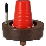 Wooden Party Cup Holder with Marker Slot, Disposable Solo Cup Holder Dispenser for Kitchen Bathroom- Paper Cup Drink up Organiser Rustic Finish 6" x 6" x 3" Inches Gifts Ideas