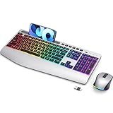 Silver Wireless Keyboard and Mouse Combo - Dual System RGB Backlit Mouse and Keyboard Advanced Optical Tracking, Lag-Free Wireless,Ergonomic Keyboard, 90% Less Noise Silver-V1