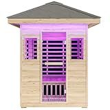 Albott Outdoor Sauna 3 Person, Infrared Saunas for Home, Low EMF 2645W/240V Spruce Wood Dry Sauna with Tourmaline Stone Foot Warmer, 7-Color Light Therapy & 2 Bluetooth Speakers, 60.2"x43.3"x98.4"