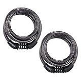 Master Lock Black Set Preset Combination Bike Lock, Metal Cable Lock has a Weather Resistant Vinyl Coating for Outdoor Equipment, Bicycles, 4 Feet Long, Pack of 2, 8143T