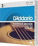 D'Addario EJ16-3D Phosphor Bronze Acoustic Guitar Strings 12-53, 3 Sets
