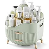 Pajiriona Makeup Organizer with Drawers, Green Skincare Organizer for Vanity, Storage Box with Handle, Large Cosmetic Display Case for Dresser, Bathroom Countertop