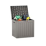EAST OAK Outdoor Storage Box, 31 Gallon Deck Box Indoor and Outdoor Use, Waterproof Resin Storage Bin for Package Delivery, Patio Cushions, Gardening Tools, Lockable, UV Resistant, Grey