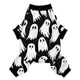 Fitwarm Halloween Ghost Dog Pajamas, Funny Halloween Costumes for Dogs, Fleece Dog Onesie with Feet, Doggy Clothes for Small Dogs Boy Girl, Pet Apparel, Black, White, Small