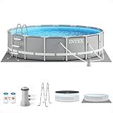 Intex 26723EH Prism Frame Premium Above Ground Swimming Pool Set: 15ft x 42in – Includes 1000 GPH Cartridge Filter Pump – Removable Ladder – Pool Cover – Ground Cloth