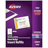 Avery Customizable Name Badge Inserts for Name Tag Holders, 3" x 4", White, Laser/Inkjet Printable, 300 Total (5392)
