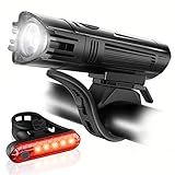 Ascher Ultra Bright USB Rechargeable Bike Light Set, Powerful Bicycle Front Headlight and Back Taillight, 4 Light Modes, Easy to Install for Men Women Road Mountain Cycling Black