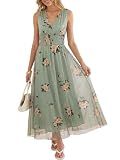 ANRABESS Women's Floral Tulle Wedding Guest Maxi Dress Floral Green M