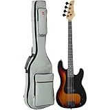 Best Choice Products Full Size Beginner 4-String Electric Bass Guitar, Wooden PB-Style Bass Starter Set w/Padded Carrying Case - Sunburst/Black