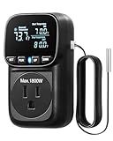 DEWENWILS Digital Temperature Controller, Heavy Duty 15A/1800W Thermostat Outlet Plug, VA Display Heating Cooling Control Timer, -40℉~210℉, Cyclic Timing/Countdown, for Greenhouse Incubator, Black