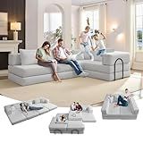 6-in-1 Convertible Sleeper Sofa Bed, 118" L-Shaped Modular Sectional Couch with Fixed Frame, Oversized Boneless Cloud Couch, Corduroy Memory Foam Futon for Living Room, No Tools Assembly, White