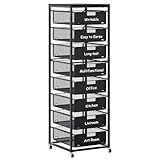 EasyPAG Rolling Cart with Drawers, 8 Drawer Multipurpose Mobile Utility Storage Craft Cart, Metal Filing Cabinet for Home Office, Black