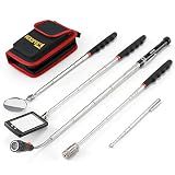 Telescoping Magnetic Pickup Tool Set, Inspection Mirror Telescoping, LED Flashlight, Cool Gadgets for Men, Stocking Stuffers, Gifts for Dad, Husband, Kids, Boyfriend, Magnet Stick(Red)