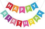 Fecedy Colorful Happy Birthday Banner Bunting Pre-Strung No DIY for Birthday Party Decorations (Multi)