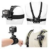 K&F Concept Accessories Set for GoPro Hero 13/12/11/10/9/8/7/6/5/4/DJI Osmo Action Series/Pocket 3/2/Insta360 X5/X4/X3, Chest Harness+Backpack Clip+360 Rotating Head Mount and Wrist Strap