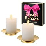 Apsways Gold Pillar Candle Holders, 2 Pcs Iron Round Candles Tray