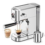 XIXUBX 20Bar Espresso Machine, Compact Espresso Maker with Milk Frother, Stainless Steel Coffee Machine for Cappuccino&Latte, 42oz Water Tank, Visible Pressure Gauge, Home&Office, Silver